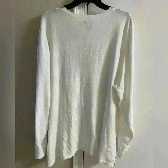 Adrienne‎ Vittadini sweater v neck pullover white studded long line 3X NWT - Picture 5 of 7